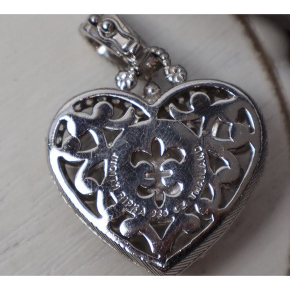 Judith Ripka Sterling Silver Chalcedony & Cz Heart Pendant 14.6G / 1.5in - Picture 3 of 5